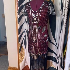 Chic Burgundy Embellished Midi Dress